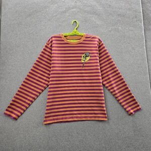 Teenage Men Shirt L Orange Striped Skull Mace Long Sleeve Logo Long Sleeve